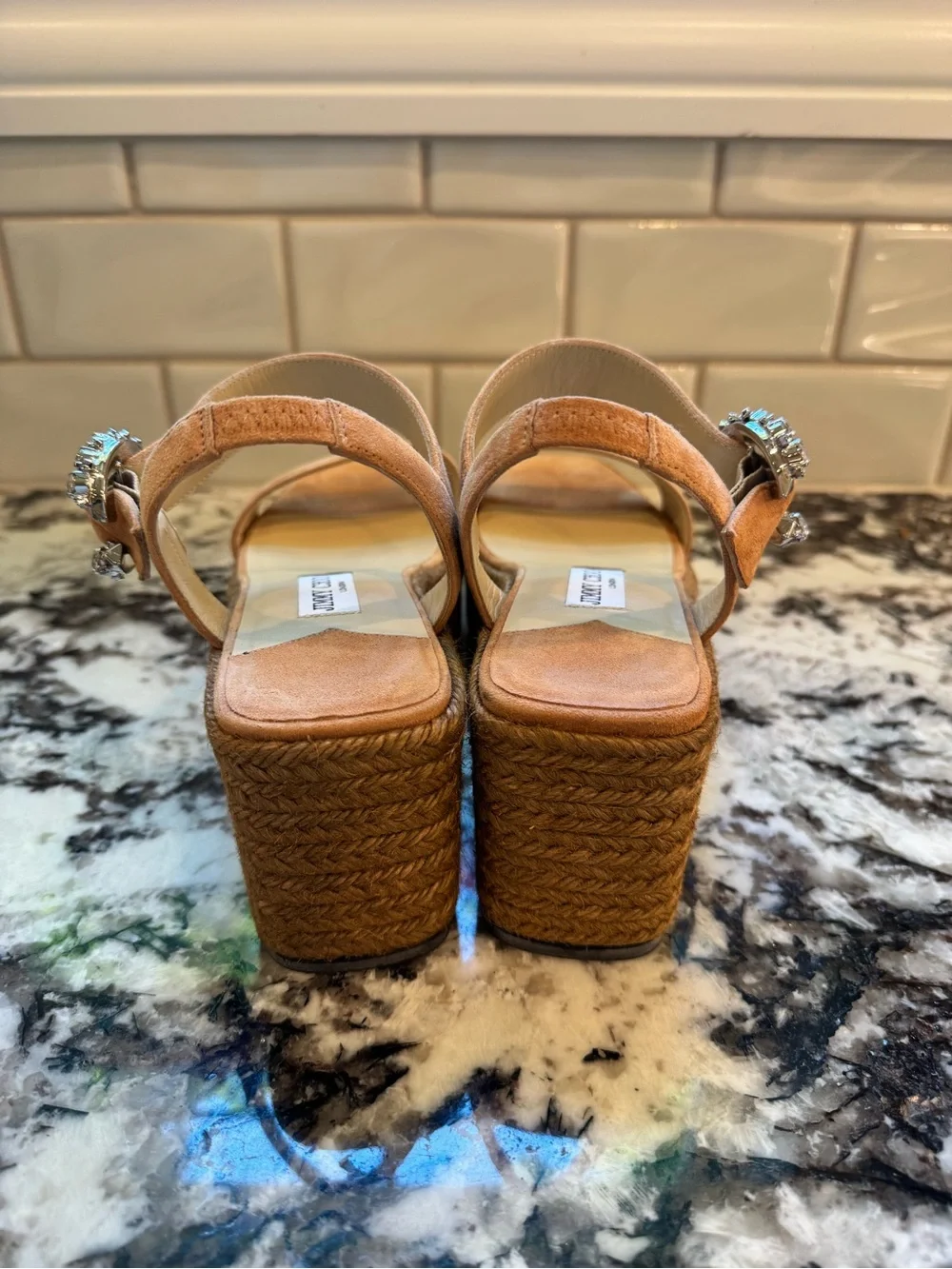 Jimmy Choo Mirabelle 70 Crystal Embellished Suede Espadrille Sandals - Size 39